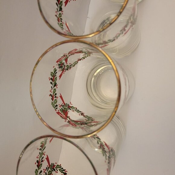 Set Of 4 Holiday Wreath Design Highball Glasses With Gold Rim 16 Oz Christmas De - Picture 3 of 6